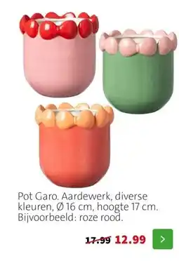 Intratuin Pot Garo. Aardewerk, diverse kleuren, Ø 16 cm, hoogte 17 cm. Bijvoorbeeld: roze rood. aanbieding