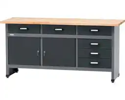 Hornbach KÜPPER Werkbank 170x84x60 cm antraciet-grijs (2 deuren, 6 laden) aanbieding