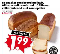 CoopCompact Boonacker rondbrood melkwit, Allinson volkorenbrood of Allinson volkorenbrood met zonnepitten aanbieding