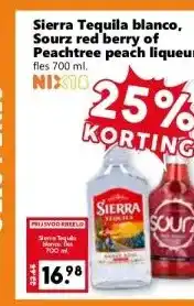 CoopCompact Sierra Tequila blanco, Sourz red berry of Peachtree peach liqueur aanbieding