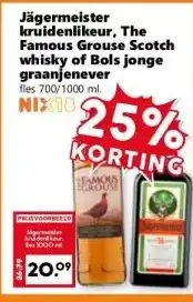 CoopCompact Jägermeister kruidenlikeur, The Famous Grouse Scotch whisky of Bols jonge graanjenever aanbieding