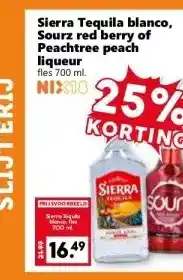 Coop Sierra Tequila blanco, Sourz red berry of Peachtree peach liqueur aanbieding