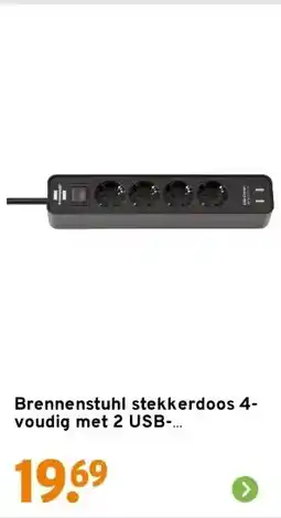 GAMMA Brennenstuhl stekkerdoos 4-voudig met 2 USB-aansluitingen en schakelaar zwart 1,5 meter aanbieding