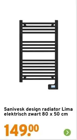 GAMMA Sanivesk design radiator Lima elektrisch zwart 80 x 50 cm aanbieding