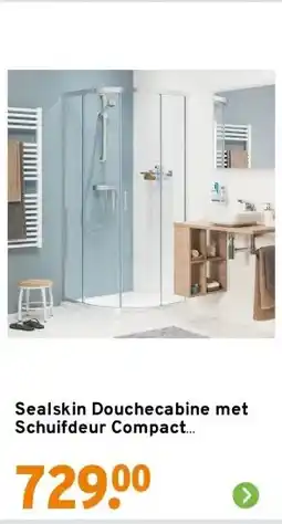 GAMMA Sealskin Douchecabine met Schuifdeur Compact Kwartrond 195x90 cm Chroom aanbieding