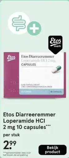Etos Etos Diarreeremmer Loperamide HCI 2 mg 10 capsules aanbieding