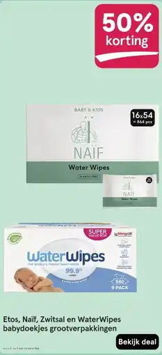 Etos Etos, Naïf, Zwitsal en WaterWipes babydoekjes grootverpakkingen aanbieding