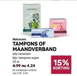 Ekoplaza Natracare TAMPONS OF MAANDVERBAND aanbieding