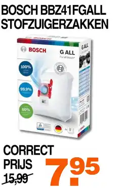 Correct BOSCH BBZ41FGALL STOFZUIGERZAKKEN aanbieding