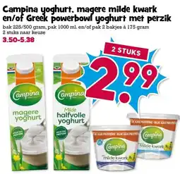 Boon`s Markt Campina yoghurt, magere milde kwark en/of Greek powerbowl yoghurt met perzik aanbieding