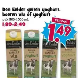 Boon`s Markt Den Eelder geiten yoghurt. boeren vla of yoghurt aanbieding