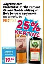 Boon`s Markt Jägermeister kruidenlikeur, The Famous Grouse Scotch whisky of Bols jonge graanjenever aanbieding