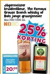 Boon`s Markt Jägermeister kruidenlikeur, The Famous Grouse Scotch whisky of Bols jonge graanjenever aanbieding