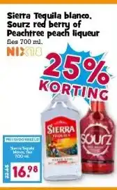 Boon`s Markt Sierra Tequila blanco. Sourz red berry of Peachtree peach liqueur aanbieding