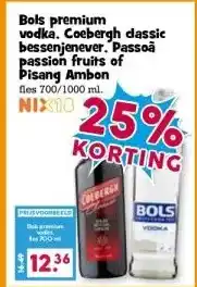 Boon`s Markt Bols premium vodka. Coebergh classic bessenjenever. Passoã passion fruits of Pisang Ambon aanbieding