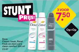 DA Dove Classic fresh, floral fresh en men+care clean comfort aanbieding