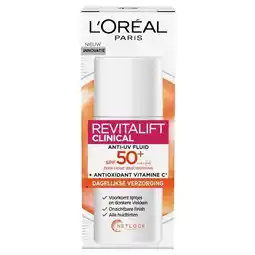 Trekpleister L’Oréal Paris Revitalift Clinical SPF50+ Vitamine C Anti-UV Fluid aanbieding