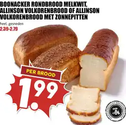 De Boerenschuur Boonacker rondbrood melkwit, allinson volkorenbrood of allinson volkorenbrood met zonnepitten aanbieding