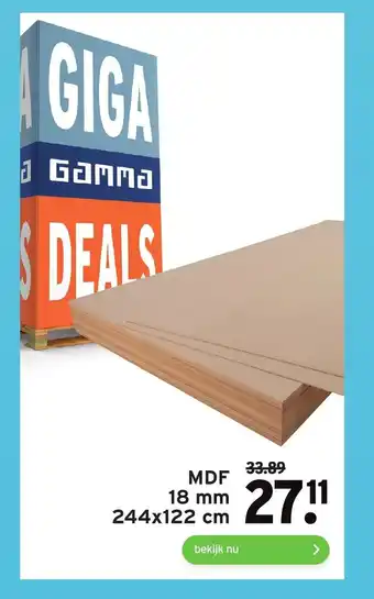 GAMMA MDF 18 mm 244 x 122 cm aanbieding