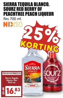 De Boerenschuur Sierra Tequila Blanco, Sourz Red Berry Of Peachtree Peach Liqueur aanbieding