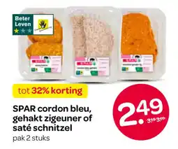 Spar SPAR cordon bleu, gehakt zigeuner of saté schnitzel aanbieding