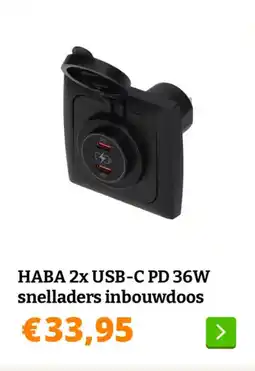 Obelink Haba 2x usb-c pd 36w snelladers inbouwdoos aanbieding