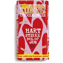 Albert Heijn Tony's Chocolonely Recht uit m'n chocohart melk framboos aanbieding