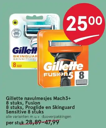 Etos Gillette navulmesjes Mach 3+ 8 stuks, Fusion 8 stuks, Proglide en Skinguard Sensitive 8 stuks aanbieding