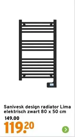 GAMMA Sanivesk design radiator Lima elektrisch zwart 80 x 50 cm aanbieding