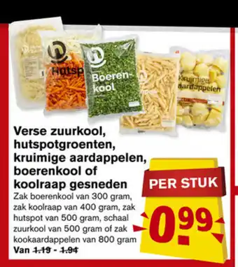 Hoogvliet Verse zuurkool, hutsportgroenten, kruimige aardappelen, boerenkool of koolraap gesneden aanbieding