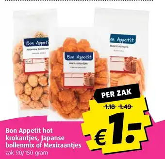 Boni Bon Appetit hot krokantjes, Japanse bollenmix of Mexicaantjes 90/150 gram aanbieding