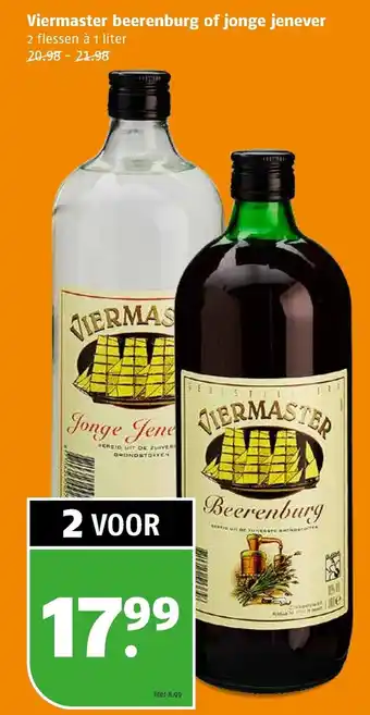 Poiesz Viermaster beerenburg of jonge jenever 1 liter aanbieding