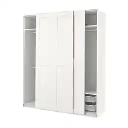 IKEA Een witte pax kledingkast met schuifdeuren en interne planken aanbieding