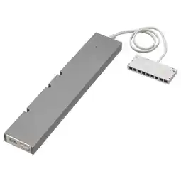 IKEA Een trÅdfri slimme verlichtingsdriver, grijs, rechthoekig, met een witte kabel en connector aanbieding