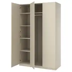 IKEA Pax kledingkast, beige, hoog, 2 deuren, 4 planken, scharnieren, kledingroede, slank design aanbieding