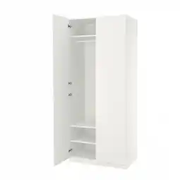 IKEA Witte pax kledingkast, minimalistisch design. Twee deuren openen naar ophangstang en plank aanbieding