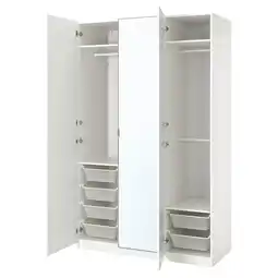 IKEA Witte pax kledingkast, spiegeldeuren, gaasmanden, metalen rails aanbieding