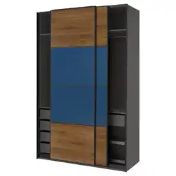 IKEA Pax / mehamn Kledingkast met schuifdeuren, donkergrijs zwart/walnoot blauw, 150x66x236 cm aanbieding