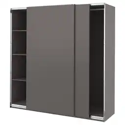 IKEA Moderne grijze pax kledingkast met schuifdeuren, minimalistisch design aanbieding