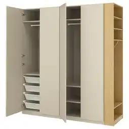 IKEA Pax / forsand Kledingkastcombinatie, grijsbeige grijsbeige/eikenpatroon, 220x60x236 cm aanbieding