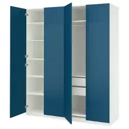 IKEA Ikea pax blauwe kledingkast met witte planken, open deuren aanbieding