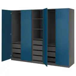 IKEA Blauwe pax kledingkast met planken en lades aanbieding