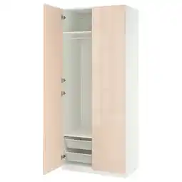 IKEA Een open perzikkleurige pax kledingkast met lades en rail aanbieding