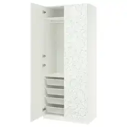 IKEA Witte pax kledingkast, bloemenmotief, open deur met planken en gaasmanden aanbieding