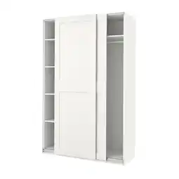 IKEA Een witte pax kledingkast met schuifdeuren, minimalistisch design en matglazen inzetstukken aanbieding