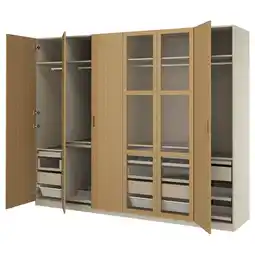 IKEA Pax / tonstad Kledingkastcombinatie, grijsbeige/eikenfineer, 300x60x236 cm aanbieding