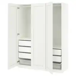 IKEA Een witte ikea pax kledingkast. Het zijn twee open secties met planken en lades aanbieding