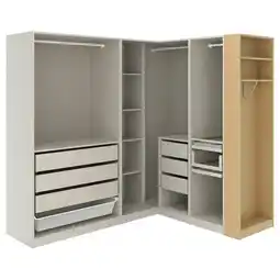 IKEA Pax Hoekkledingkast, grijsbeige/grijsbeige eikenfineer, 210/180x201 cm aanbieding