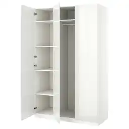 IKEA Witte pax kledingkast, open deuren, vier planken, modern design aanbieding