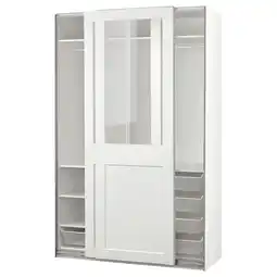 IKEA Pax kledingkast: wit, schuifdeuren met glas, gaaslades, verstelbare poten aanbieding